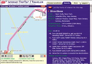 Internet TripTik Traveler screen shot, click to see enlargement