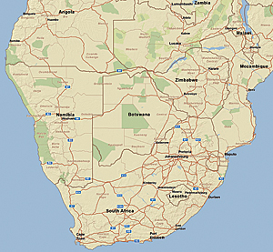 example of world streetmap, this one of southern Africa