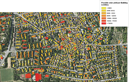 possible solar yield per building for the city of Osnabruck