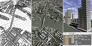 These 2D and 3D views of an urban proposal were generated from the same GIS data.