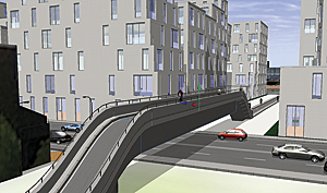 This pedestrian bridge was generated using CityEngine.