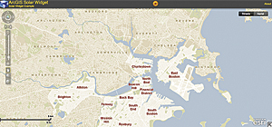 The Solar Widget application for ArcGIS shows house-by-house potential for solar power generation in the city of Boston, Massachusetts.