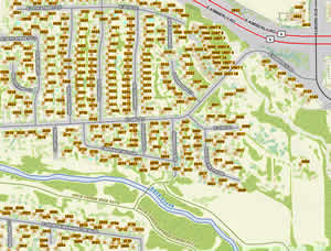 Large scale imagery showing multi-unit dwellings.