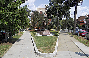 This triangle park is an example of one of the many smaller parks that are scattered throughout Washington.
