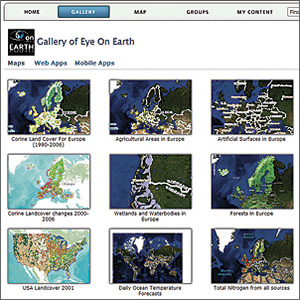 Eye on Earth, EEA's custom website powered by ArcGIS Online, features many environmental maps and invites users to share their observations and data.