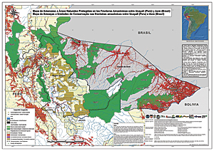 ArcGIS is used to create a thematic map showing threats to protected areas.