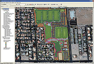 All American Park showing the base layers and assets added over the aerial image.