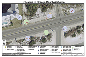 Example of maps created for stakeholders containing location of utility elements and priority cluster system.