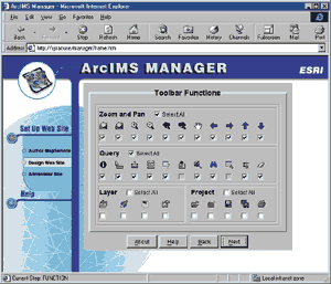 screen shot of an ArcIMS Manager web page with Designer menu