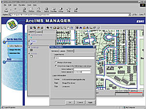 screen shot of an ArcIMS Manager web page with Author menu