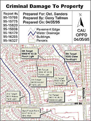 Criminal Damage to Property chart and map generated by the Crime Analysis Unit