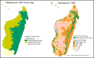 2 maps of Madagascar--1995 and 2000 years ago