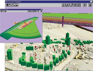 two 3D displays of height restrictions around an airport runway