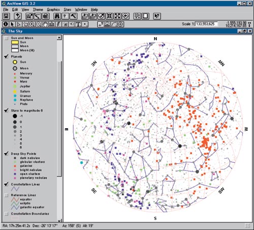 an ArcView GIS 3.2 map of the sky