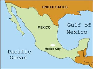 map showing location of Mexico City, Mexico
