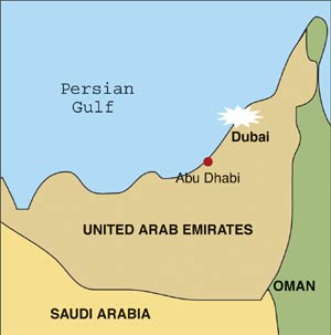 map showing location of Dubai, UAE