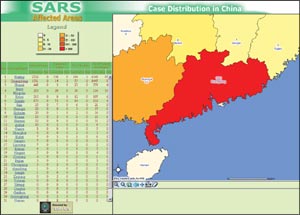 Case distribution of SARS in China