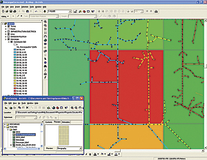 Critical lightning area with distribution lines and poles georeferenced.