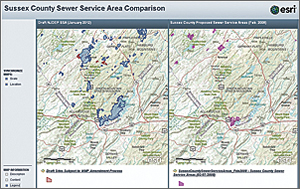 The Sewer Service Area (SSA) application shows proposed areas in 2008 (right) compared with proposed and existing SSAs in January 2012.