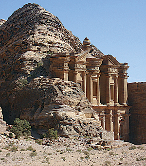 Ad-Deir, or the Monastery, high above the valley—one of the largest of the hewn structures in Petra. (Photo courtesy of Thomas Paradise)