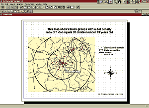 This map shows block groups with a dot density ratio where one dot equals 30 children under 18 years old