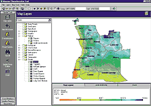 Annual precipitation, political regions, and districts of Angola