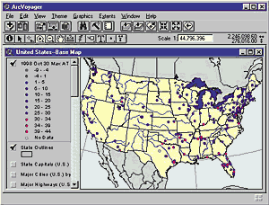 ArcVoyager Special Edition displays U.S. basemap data