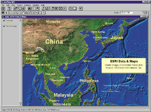 Full-color earth image included in updated Esri Data and Maps CDs for ArcView GIS 3.2