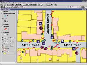 screen shot of ArcView GIS used to show the crime incidence in a neighborhood