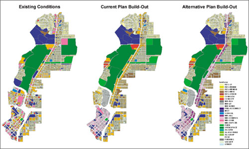 3 models of San Antonio's Broadway Corridor; click to see enlargement