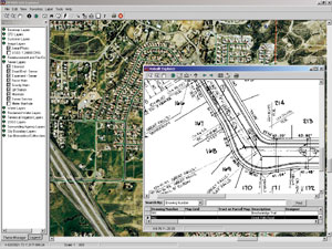 screen shot of EVMWD GIS Explorer showing scanned source document tied to GIS feature; click to see enlargement