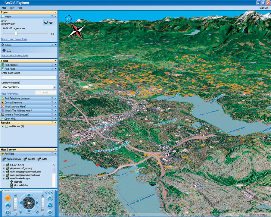 ArcGIS Explorer is accessing the King County GIS Center's ArcIMS softw...