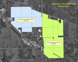 A map of available industrial properties in Oskaloosa, Iowa.