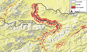 Raster map of site suitability scores for the Debed River Valley.