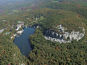 Mohonk Mountain House is perched on the edge of Mohonk Lake.