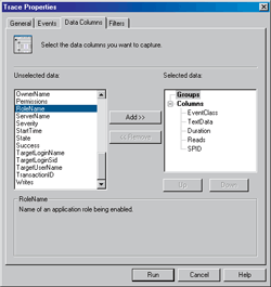 Dialog for choosing trace properties