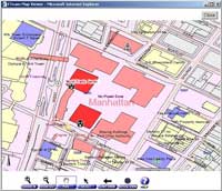Maps showing damaged buildings and hazardous zones; click to see enlargement