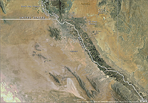 The US-Mexico border follows the vagaries of the Rio Grande.