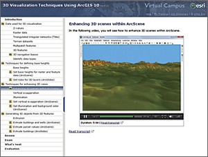 ArcGIS 10 web courses feature demos, graphic slide shows, and interactive activities.