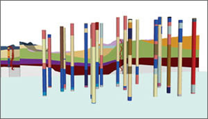3D boreholes can be combined with cross sections in ArcScene.