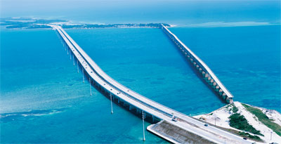 aerial photo of bridges over the Florida Keys