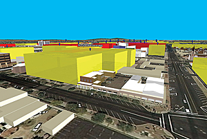 The historic Alhambra Hotel shown with the adjacent proposed redevelopment.