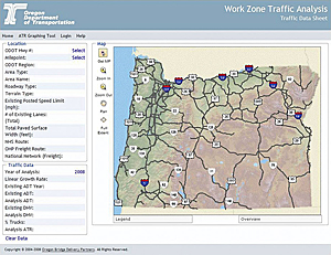 Using a GIS-based interface, ODOT analysts can select the location and other information for a specific project site from the map itself rather than tabular lists.
