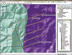 Use the Add Data tool to add the digitized traces of the survey lines to the map and symbolize them with a wide line.