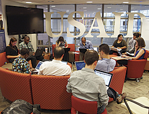 USAID staff and volunteers at the USAID Innovation Lab in Washington, DC, during the crowdsourcing event (Photo credit: USAID)