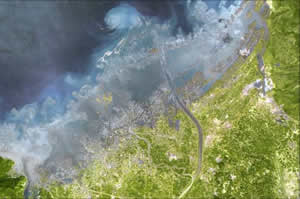 satellite imagery of the changed coastline of Banda Aceh