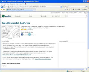 ArcGIS Online showing a Unique Topo Service for California in Grayscale.