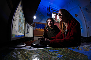 Patagonia Expedition Race cartographers Jason Blair and Katie Panek modify the race route according to the latest data in ArcGIS.