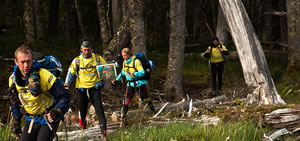 The Adidas TERREX Prunseco team treks the Karukinka trail in southern Tierra del Fuego. Photo by Tony Hoare.