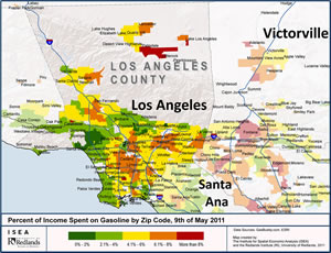 Commuters around Los Angeles spend more than the 6% national average on gas.